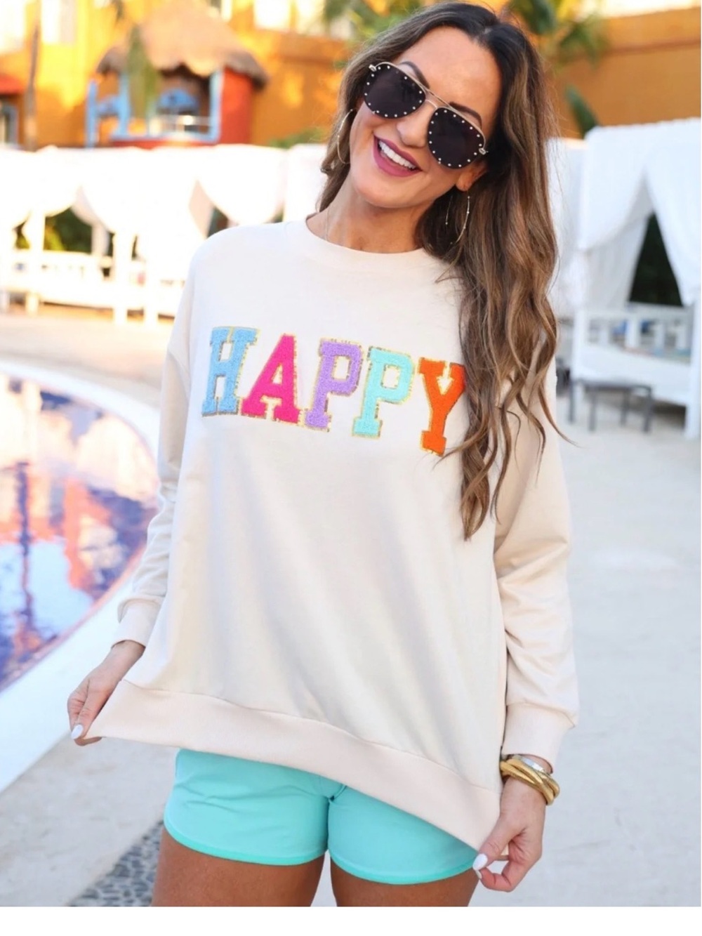 Jess Lea Happy Graphic Sweatshirt Size Large Multicolor Sequin Embroidered